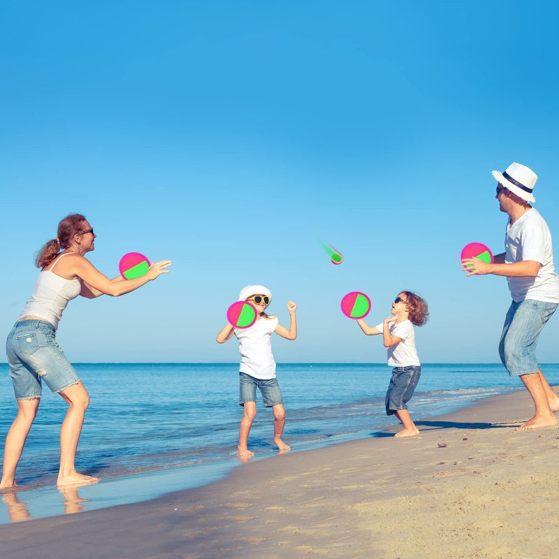 Qrooper Kids Outdoor Toys - Toss and Catch Game Set, Outside Yard Camping Beach Pool Toys Games for Boys Girls 3 4 5 6 7 8 9 10 Year Old, 4 Paddles 4 Balls (Pink+Pink) - Image 2